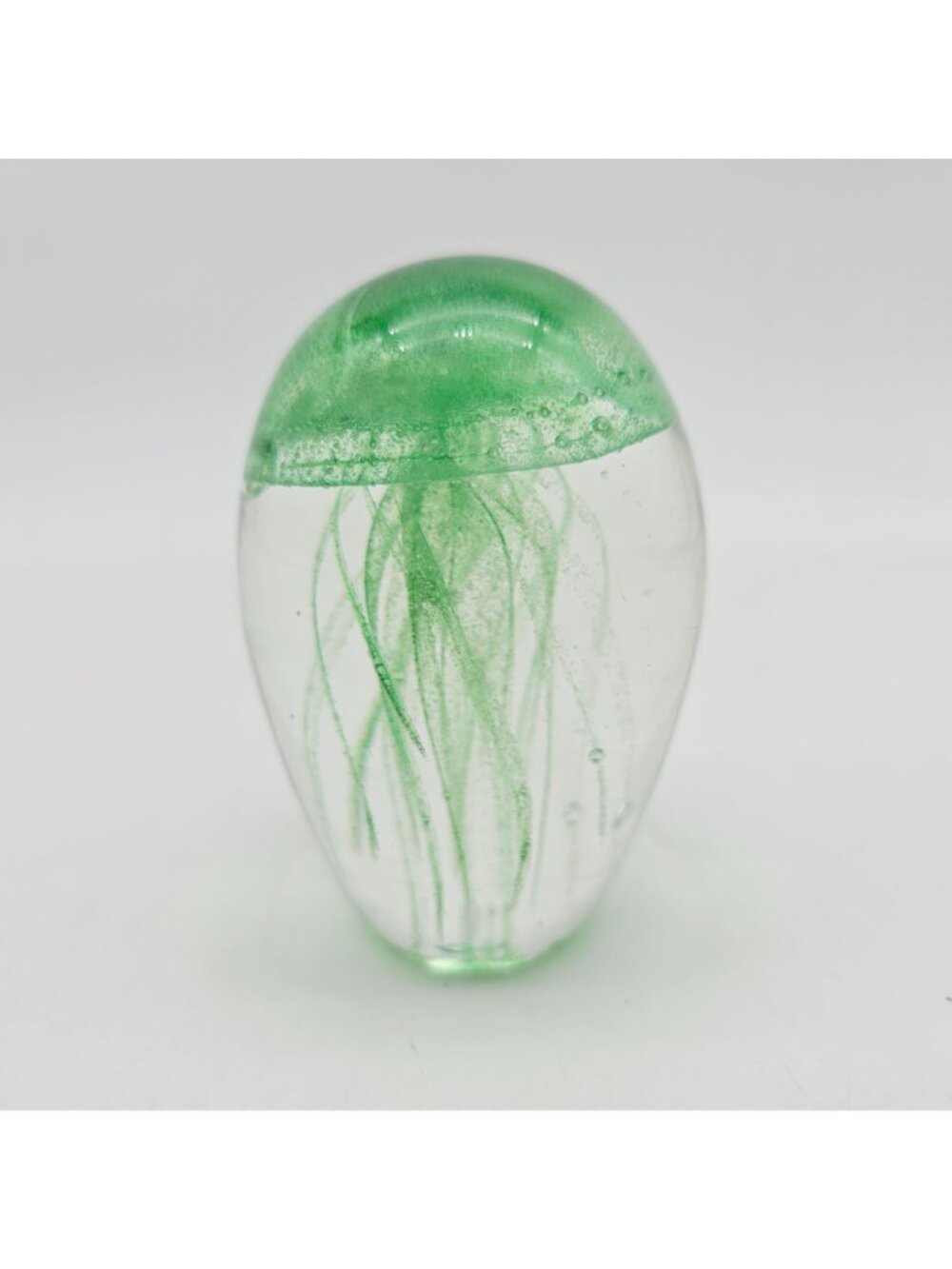 Hand-Blown Glass Jellyfish Paperweight Figurine UV Reactive Green Oval Design - Picture 5 of 9